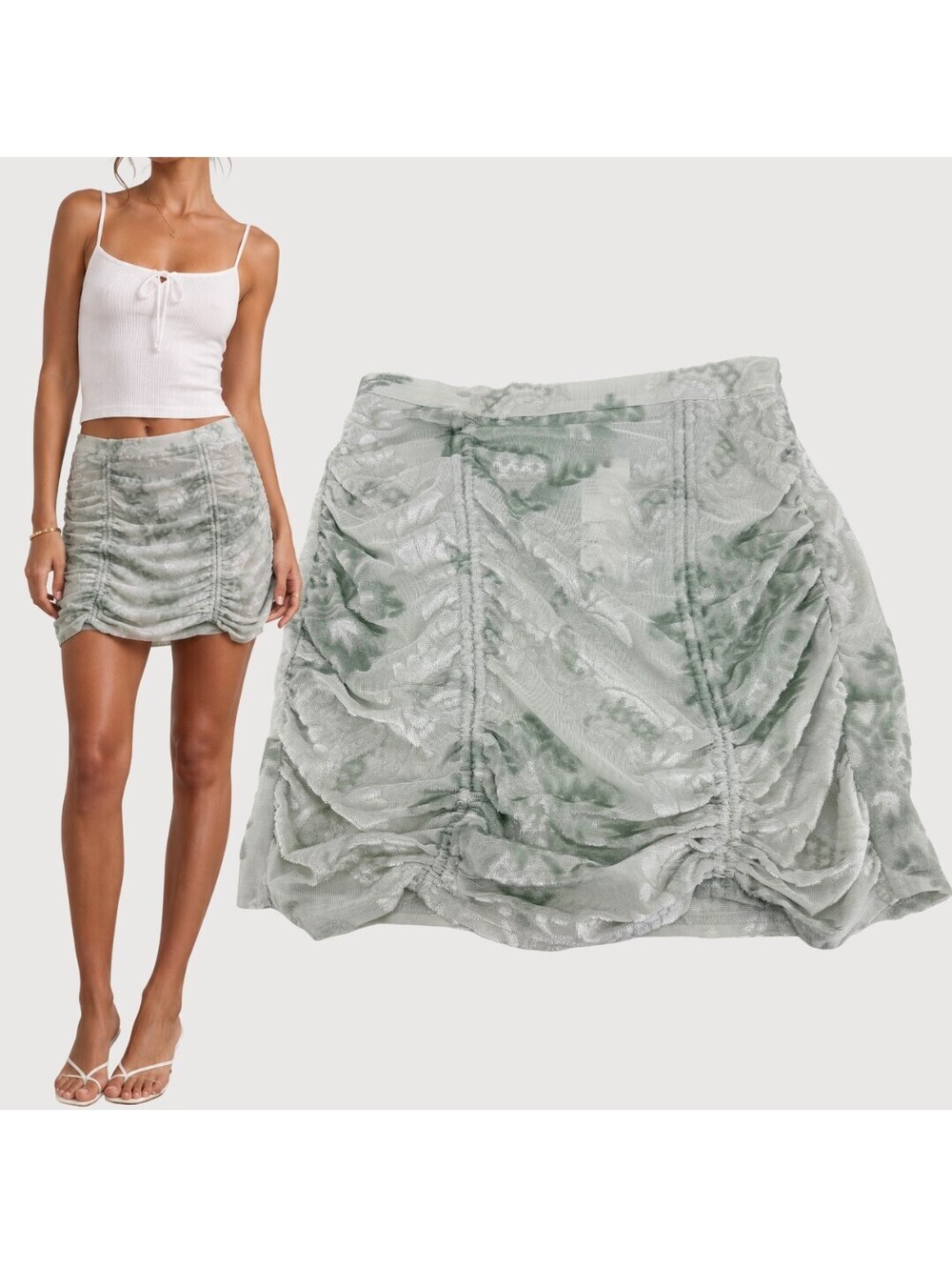 Urban Outfitters Burnout Velvet Ruched Mini Skirt NWT M